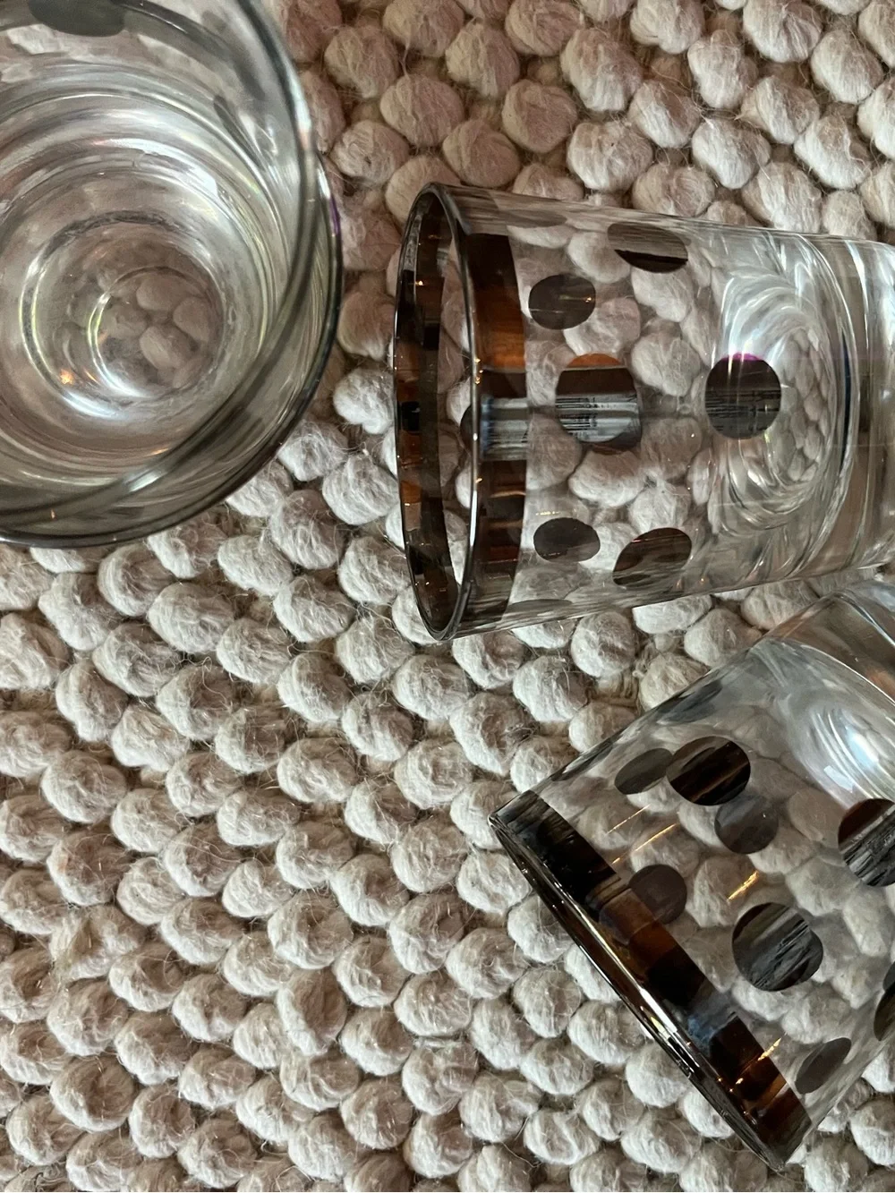 Set of 4 Dorothy Thorpe Silver Polka Dot Accent Glass Tumblers